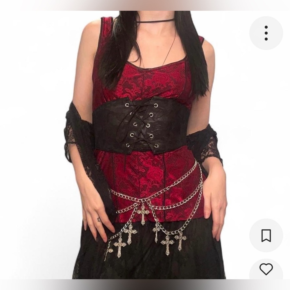 black and red lace vampire corset style gothic top